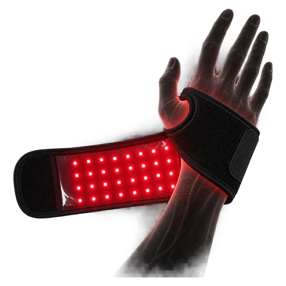 Biomind LED light wrist wrap with its LEDs switched on